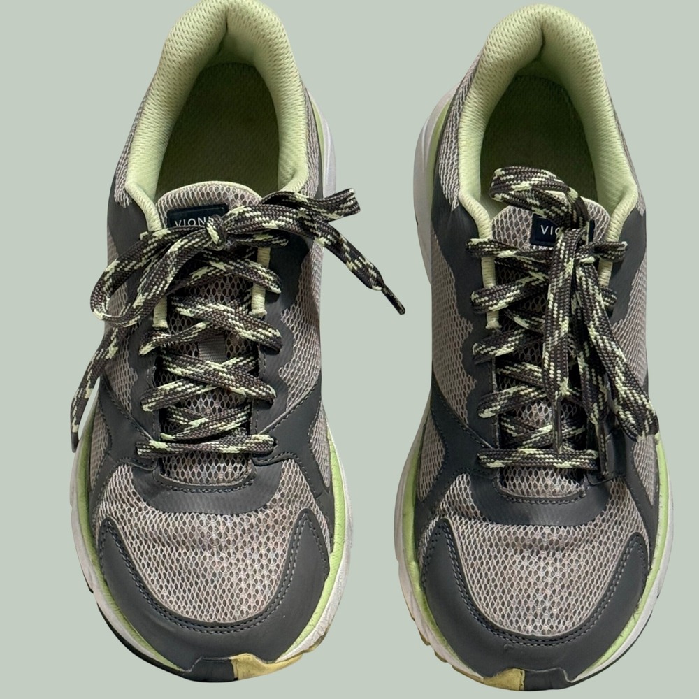 Vionic Tokyo Sneakers 9.5 Grey Lime Green Mesh Athletic Walking Shoes 1st Ray